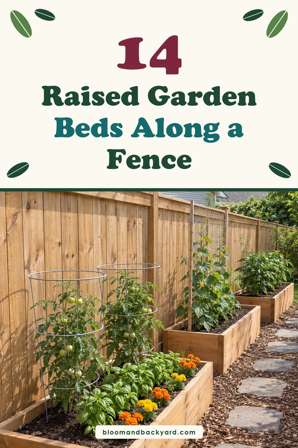14 Raised Garden Beds Along a Fence