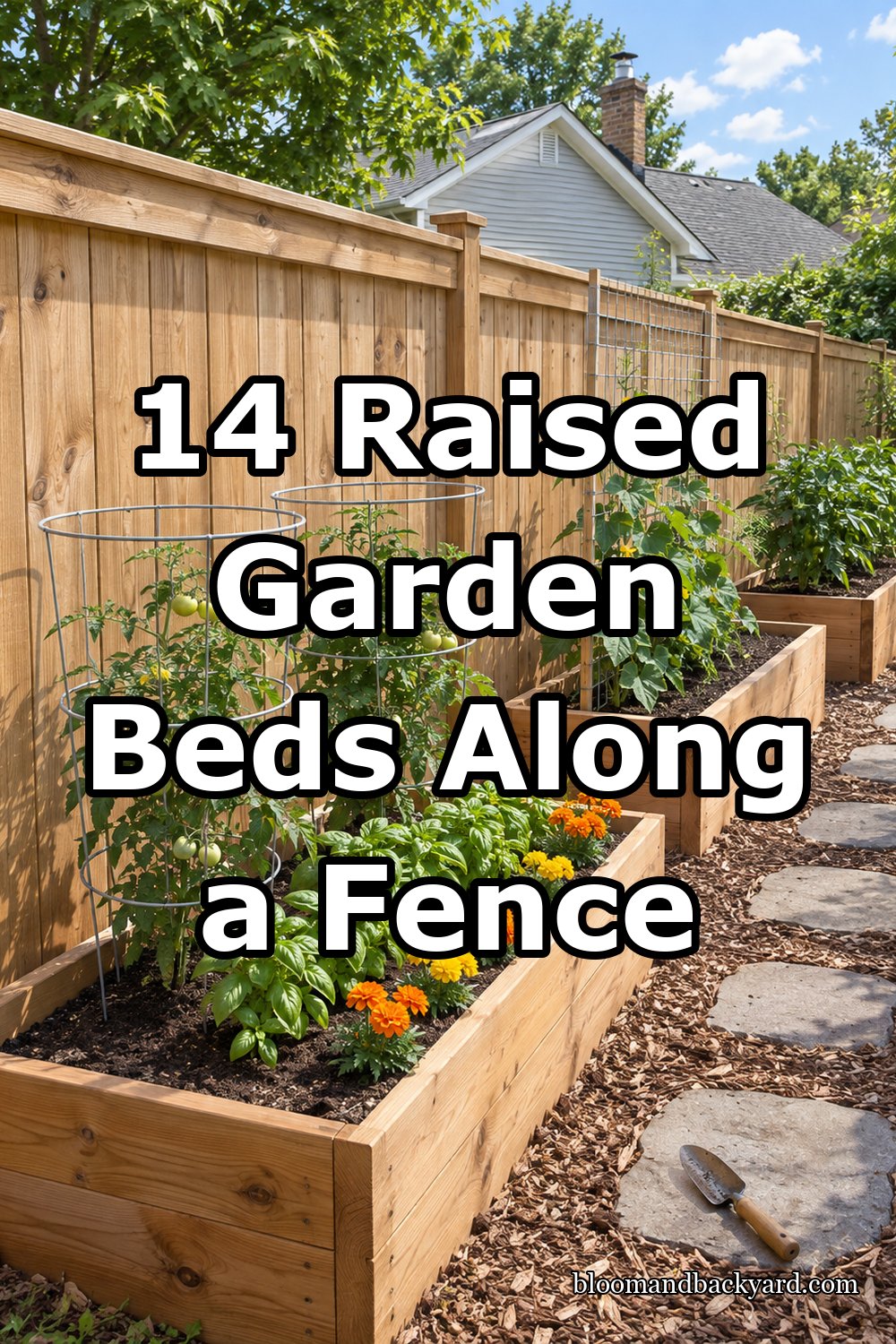 14 Raised Garden Beds Along a Fence